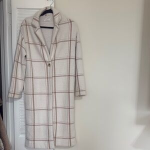 Plaid Long Coat with Button Closure